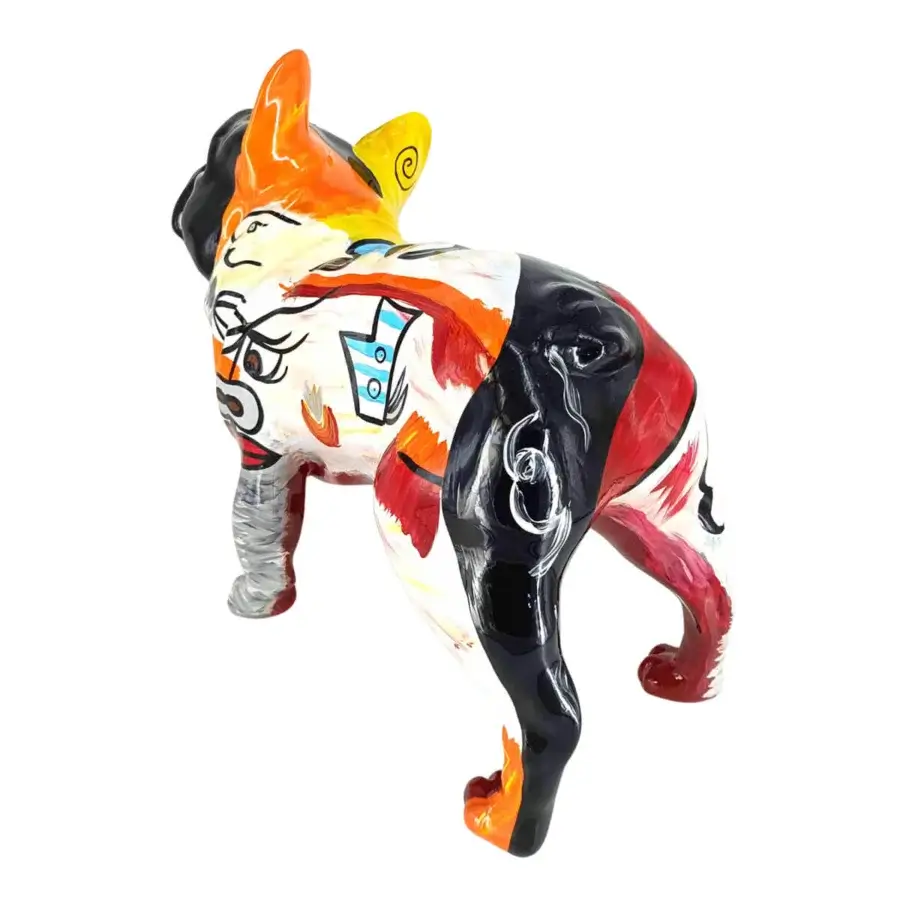 Exclusive Juliarte French Bulldog sculpture handcrafted in cubist style from stone powder and fiberglass with vibrant color