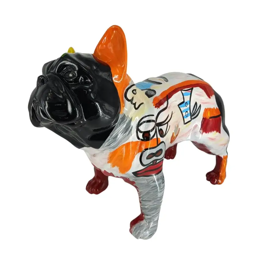 Superior Juliarte French Bulldog sculpture crafted in cubist style from stone powder and fiber glass with glossy finish