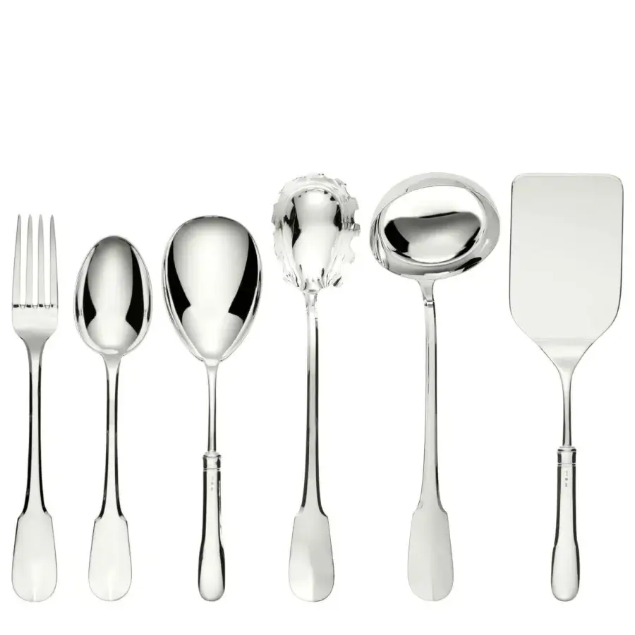 Distinguished Schiavon Scudo serving cutlery set crafted with silver-plated alpaca and a highly polished glossy finish