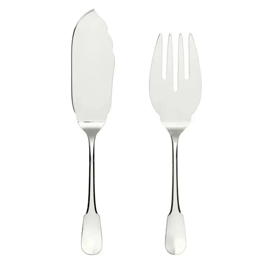 Superior Schiavon Scudo fish serving cutlery crafted from silver-plated alpaca with a glossy, hand-finished polish