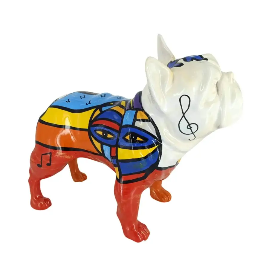 Exclusive Juliarte French Bulldog - Picasso Piano sculpture hand-painted with cubist design in stone powder and fiberglass with glossy finish