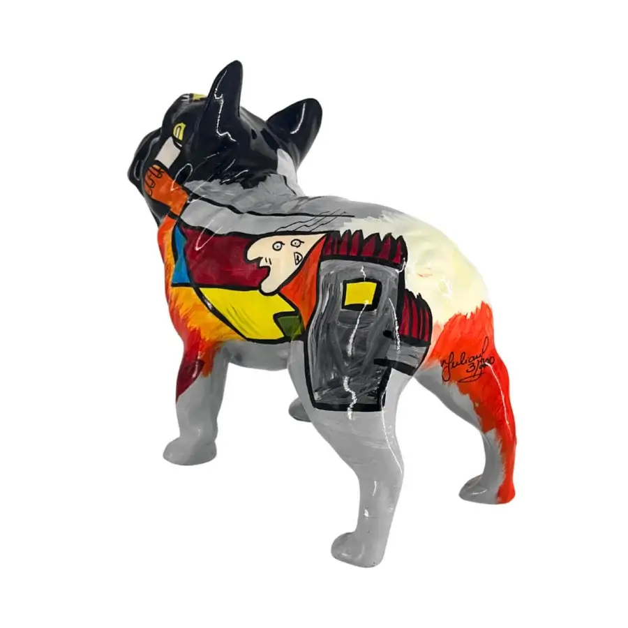 Exceptional Juliarte French Bulldog sculpture crafted in cubist style from stone powder and fiberglass with glossy finish