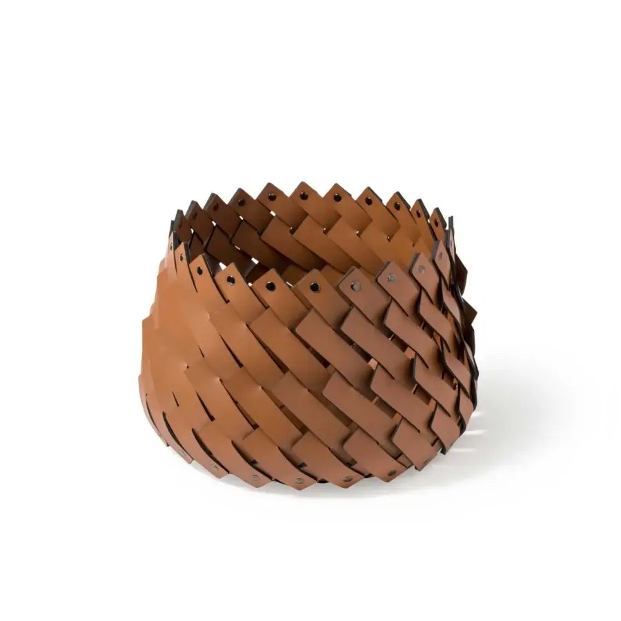 Distinguished Pinetti Almeria baskets hand-woven in medium brown regenerated leather with a smooth satin finish