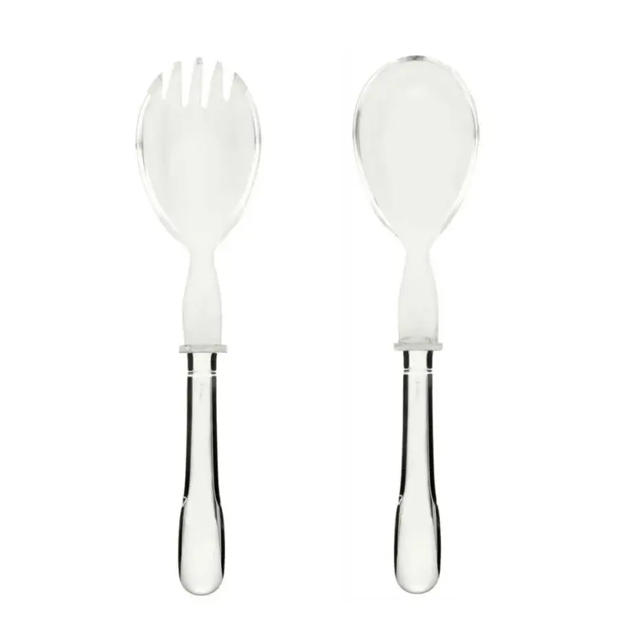 Distinguished Schiavon Scudo salad serving cutlery crafted from silver-plated alpaca with transparent plexiglass heads and a bright silver finish