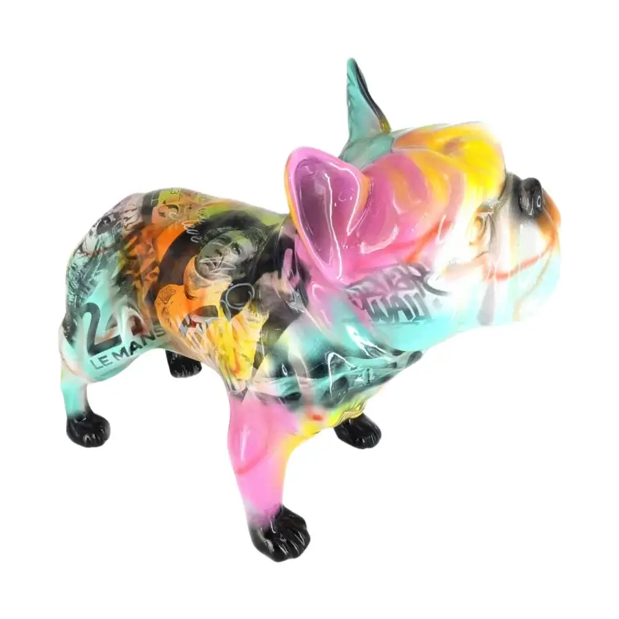 Exceptional Juliarte French Bulldog sculpture hand-painted with vibrant gradients in stone powder and fiberglass with a glossy finish