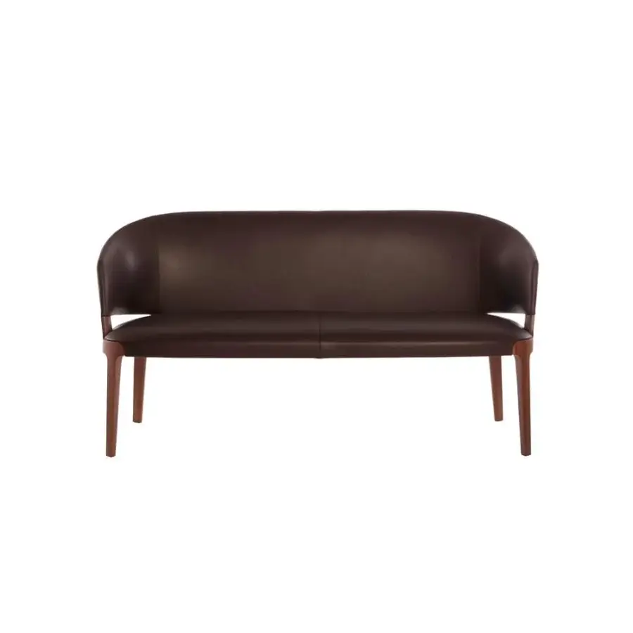 Lavish Potocco Velis sofa with enveloping form, Canaletto walnut frame and legs, upholstered in dark brown fabric