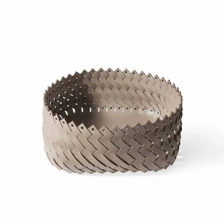Refined Pinetti Almeria baskets hand-woven from eco-friendly regenerated leather with a textured taupe surface for indoor or outdoor organization