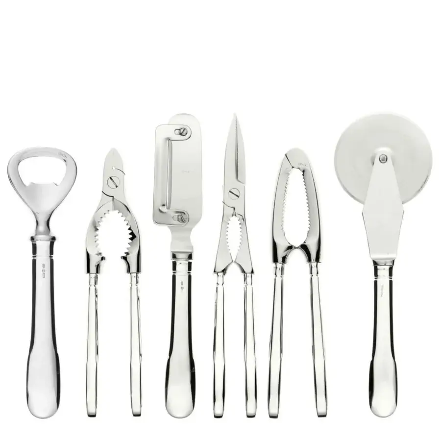 Distinguished Schiavon Scudo serving cutlery set crafted from silver-plated alpaca with a polished glossy finish