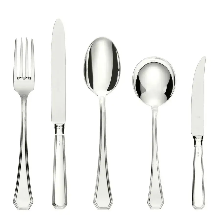 Superior Schiavon Ottogonale cutlery set crafted from moon metal with sleek contours and hand-finished silver detailing