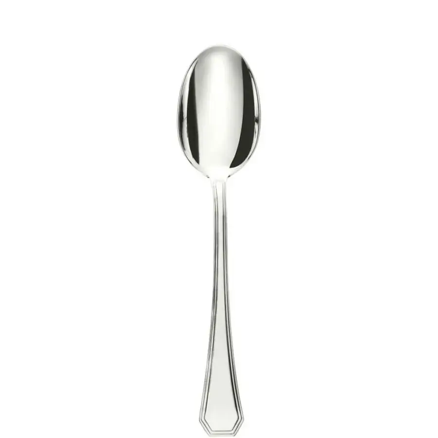 Distinguished Schiavon Ottogonale cutlery spoon crafted in polished silver with sinuous surfaces and subtle geometric detailing
