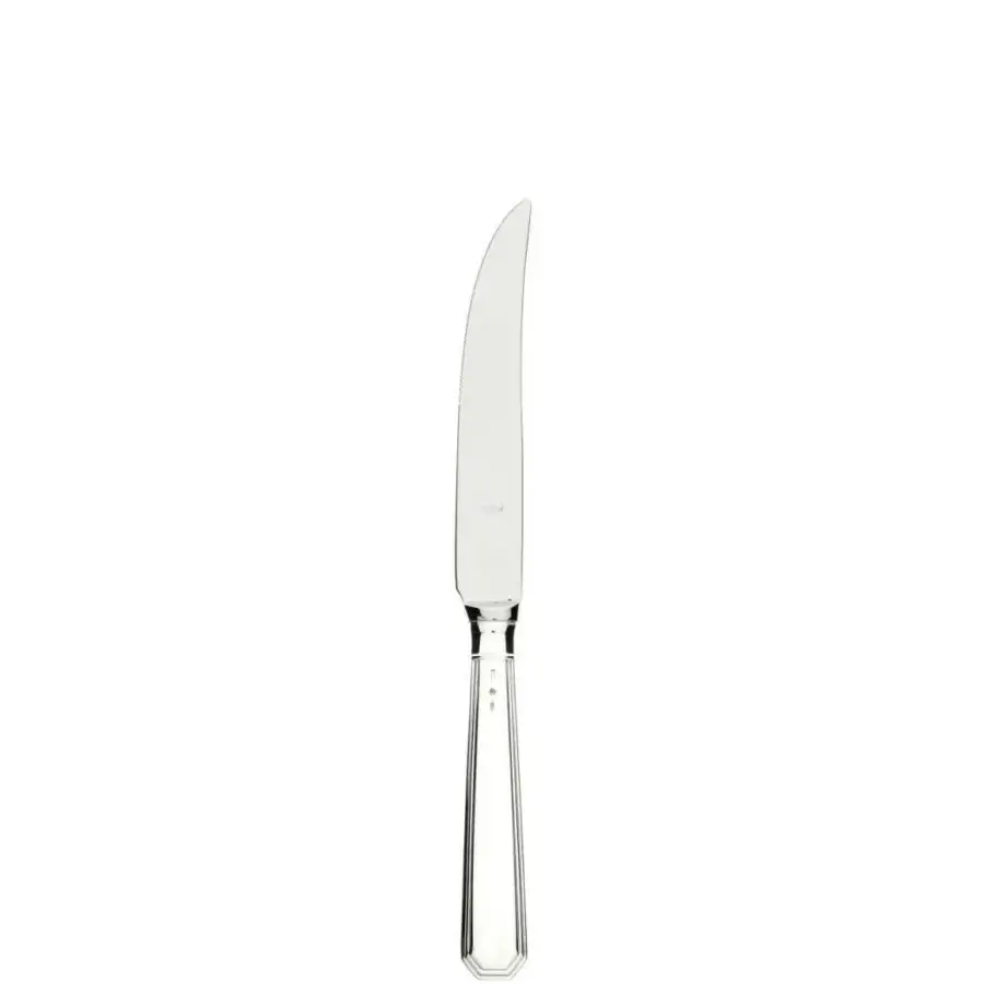 Elegant Schiavon Ottogonale cutlery set crafted in polished silver with a geometrically patterned handle and curved silhouette