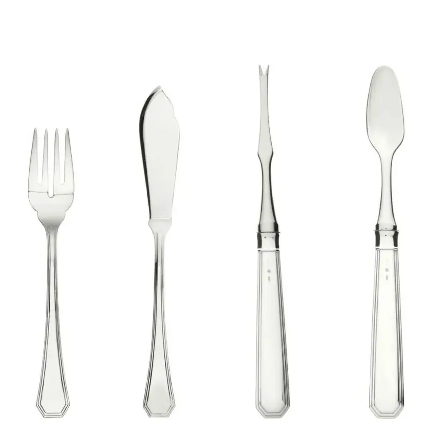 Superior Schiavon Ottogonale seafood cutlery set crafted in polished silver and stainless steel with hand finish