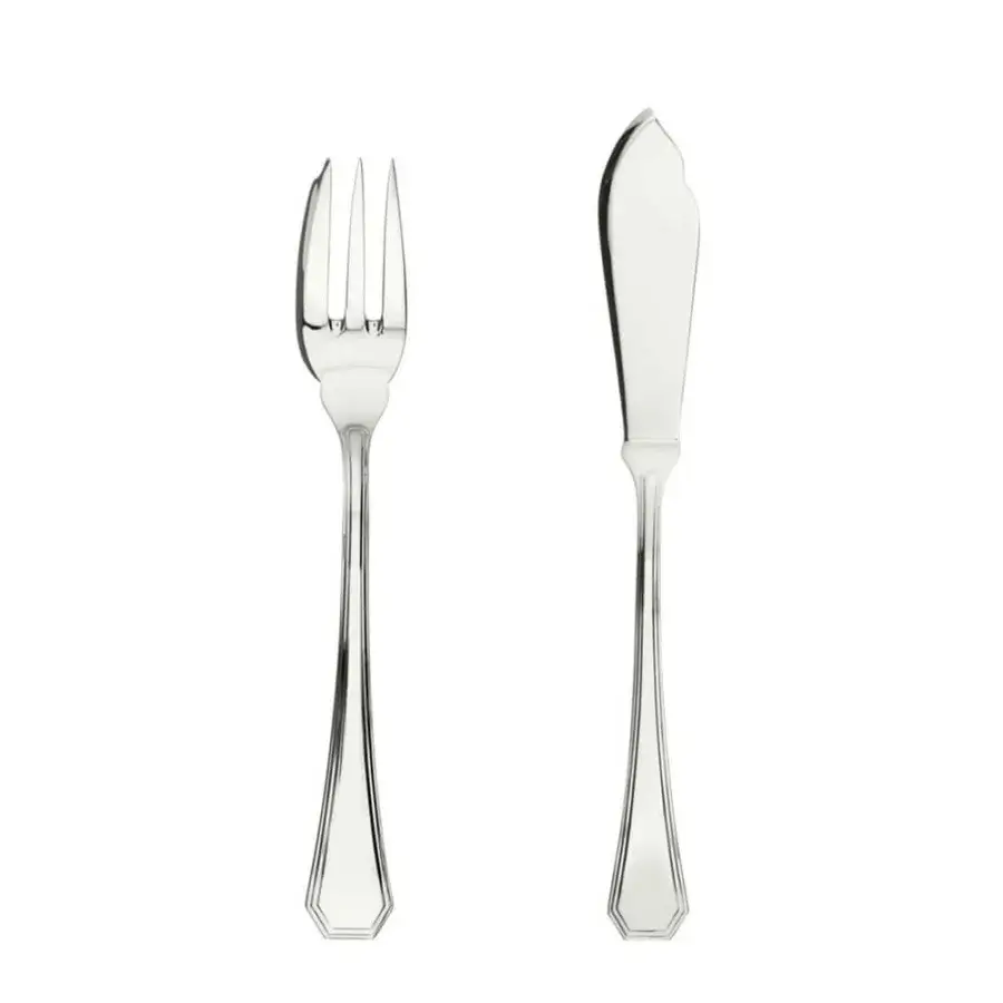 Elegant Schiavon Ottogonale dessert cutlery with a classic silver finish and symmetrical octagonal handles crafted in Italy