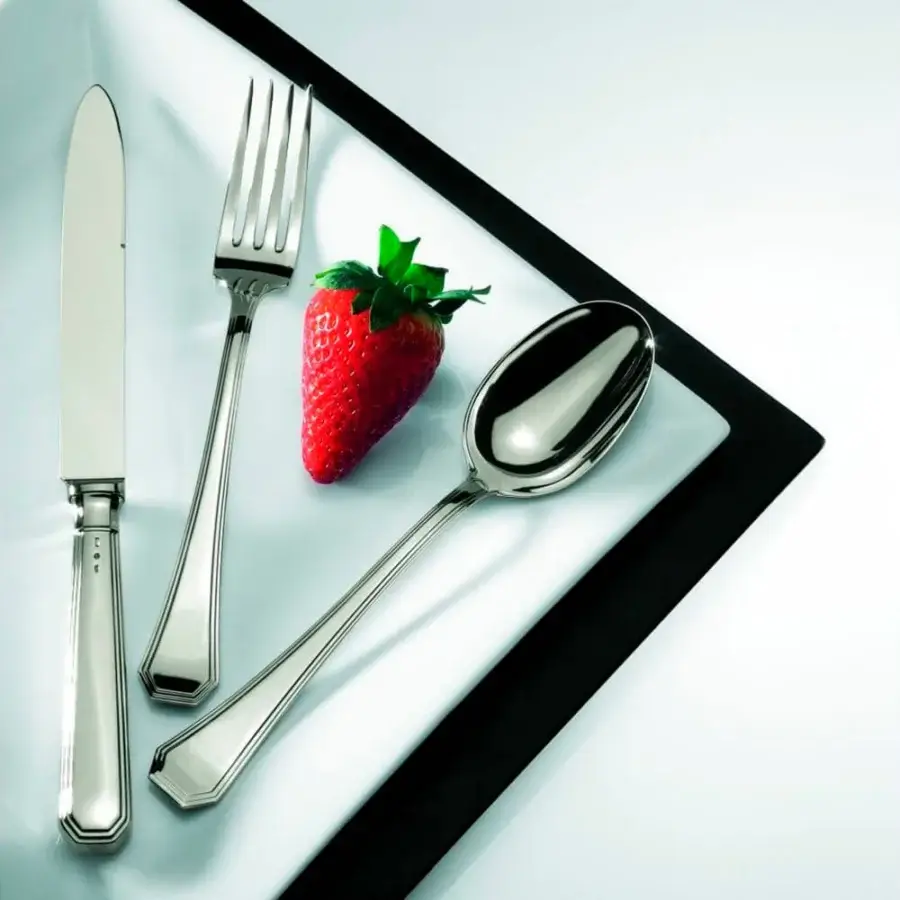 Distinguished Schiavon Ottogonale dessert cutlery set crafted from enduring metal with a highly polished glossy finish