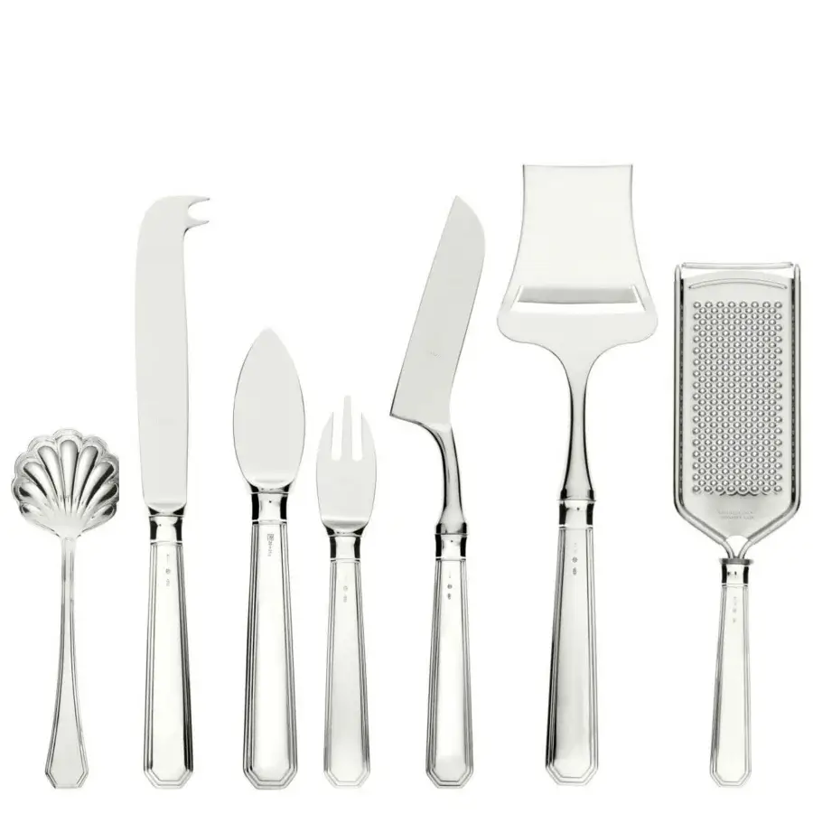 Distinguished Schiavon Ottogonale cutlery set with symmetrical stainless steel and silver implements and polished glossy finish