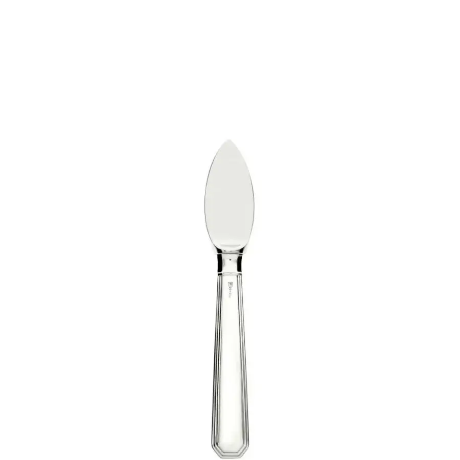 Distinguished Schiavon Ottogonale cheese cutlery with a sleek form and subtle geometric pattern in silver and stainless steel built with eco-friendly resins