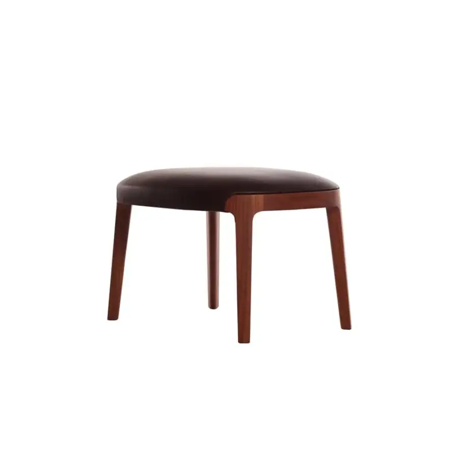 Distinguished Potocco Velis bench with fully padded dark brown leather and solid Canaletto walnut frame
