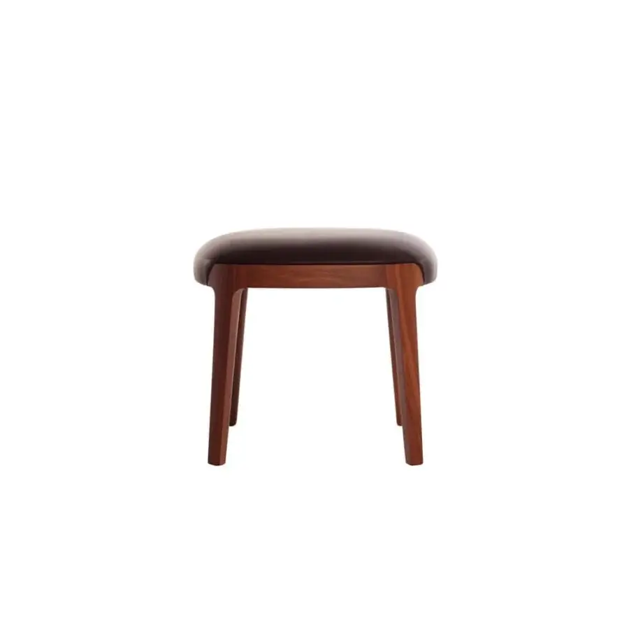Elegant Potocco Velis bench with fully padded dark brown leather and solid Canaletto walnut frame built with a matching dark brown finish