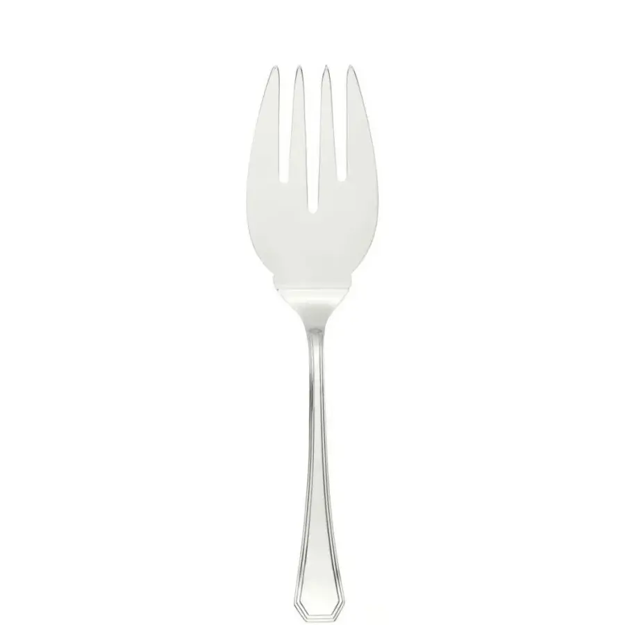 Distinguished Schiavon Ottogonale fish serving cutlery crafted in polished silver with a symmetrical octagonal handle and subtle embossed detailing
