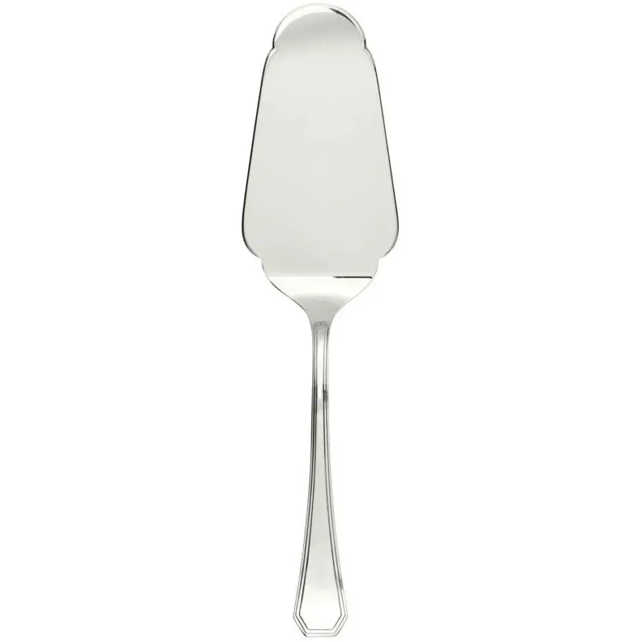 Exceptional Schiavon Ottogonale dessert serving cutlery crafted from enduring metal with silver-toned finish and subtle embossed detailing