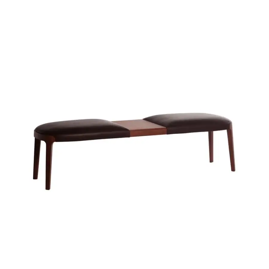 Superior Potocco Velis bench with dark brown padded seat and Canaletto walnut legs exhibiting a smooth finish