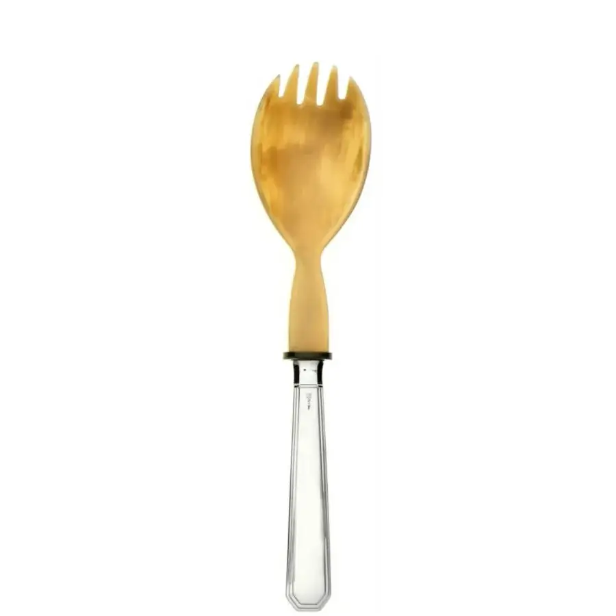 Distinguished Schiavon Ottogonale salad serving cutlery crafted from silver and natural horn with satin finish