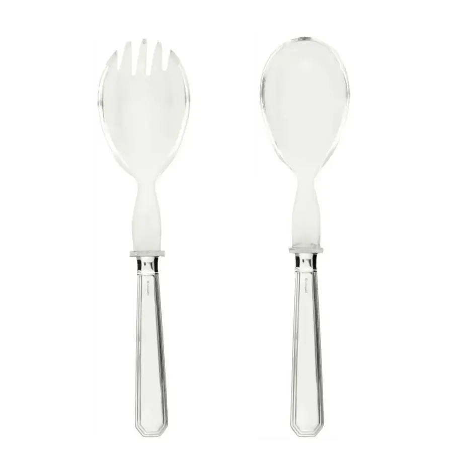 Distinguished Schiavon Ottogonale salad serving cutlery crafted from gleaming silver with a polished glossy finish