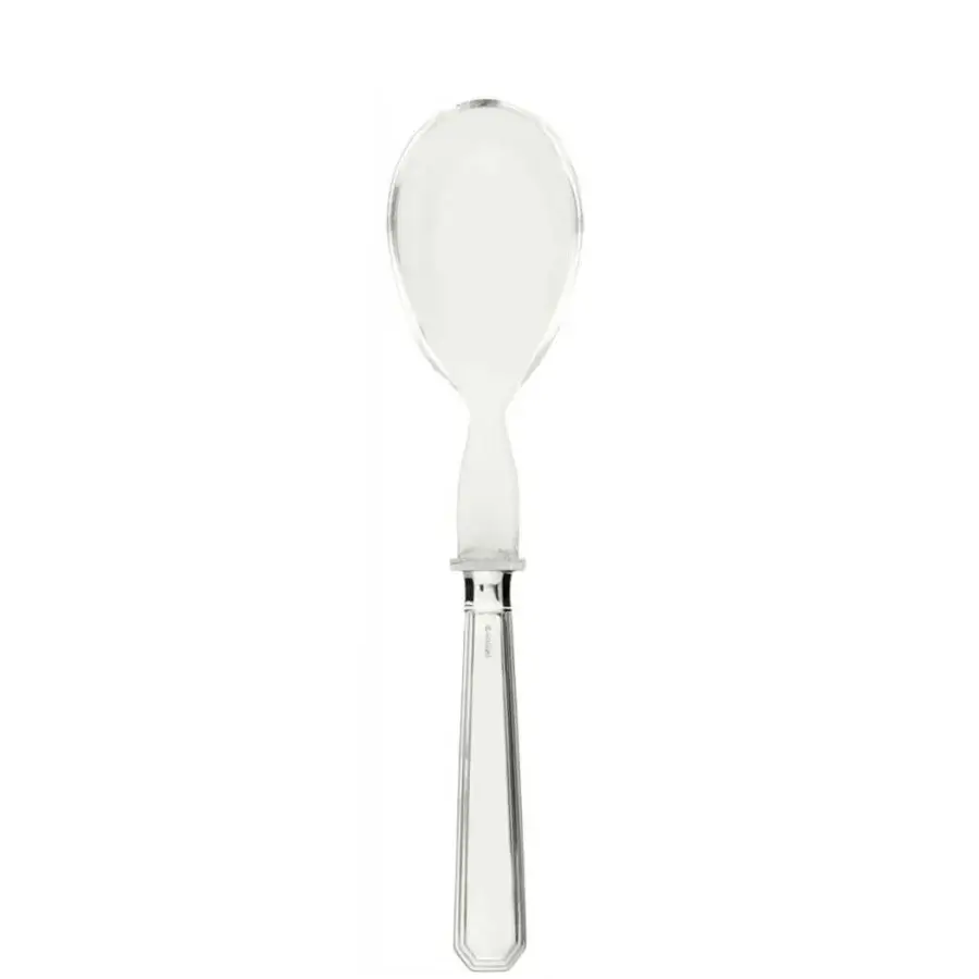 Distinguished Schiavon Ottogonale salad serving cutlery crafted from polished silver with symmetrical edges and subtle ridges along the handle