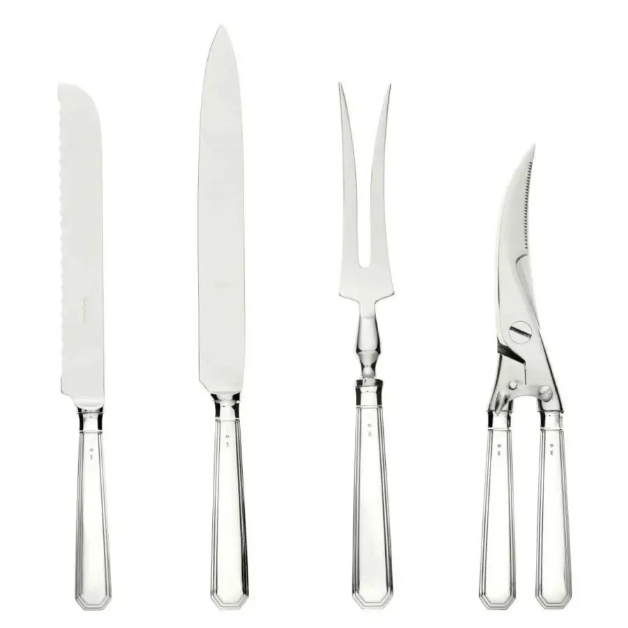 Exclusive Schiavon Ottogonale cutlery set with slender stainless steel blades and silver handles joined with eco-friendly resins, hand-finished in Italy