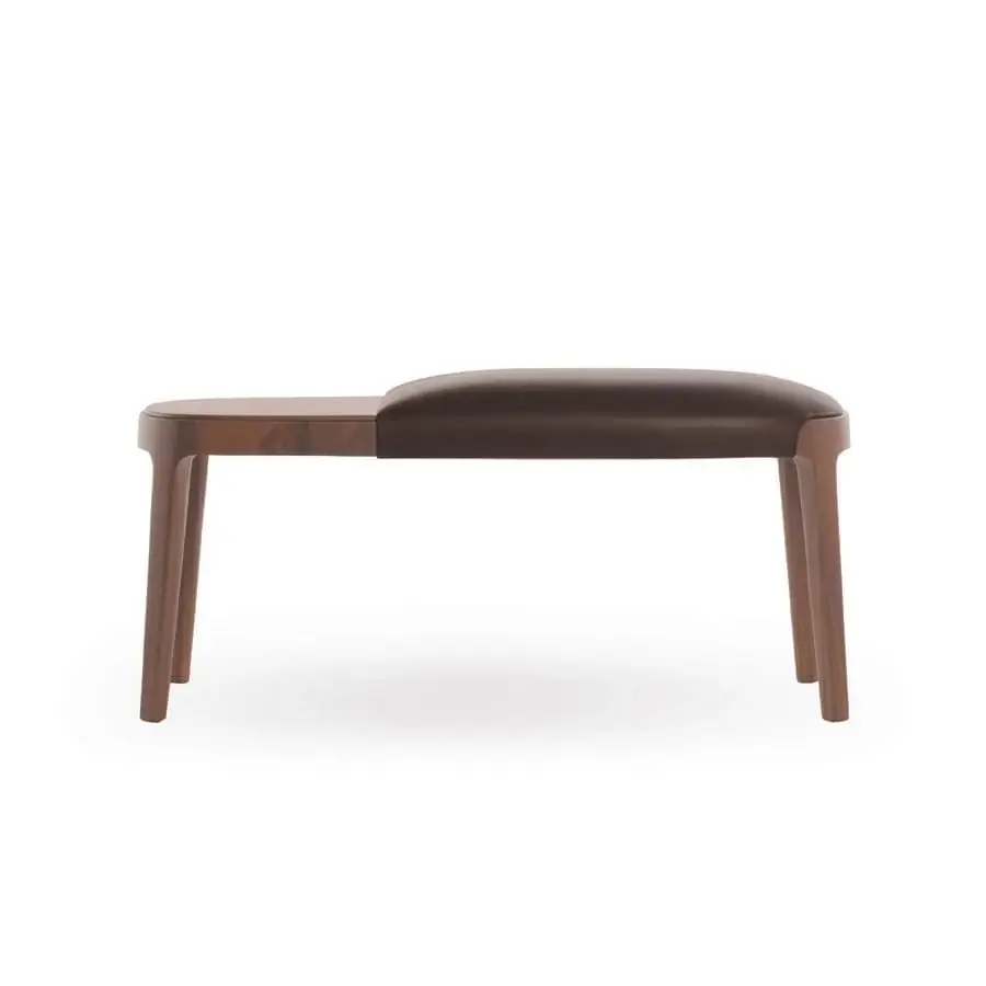 Superior Potocco Velis bench with solid Canaletto walnut structure and subtly darker upholstered seat