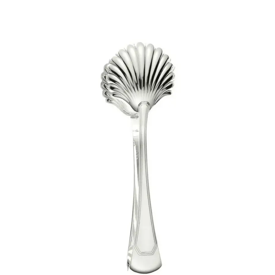 Exquisite Schiavon Ottogonale serving cutlery crafted in highly polished silver with sinuous surfaces and embossed detailing