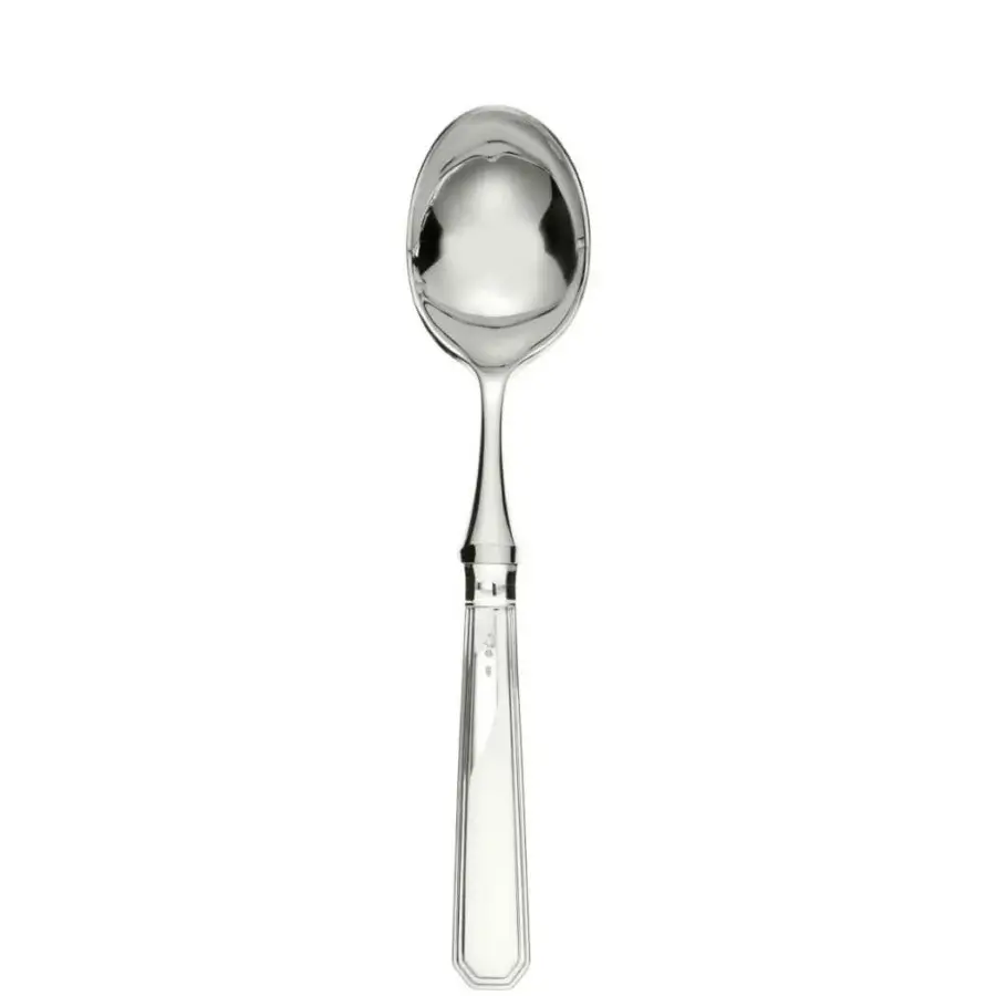 Elegant Schiavon Ottogonale serving cutlery crafted in highly polished silver with sinuously shaped surfaces and symmetrical edges