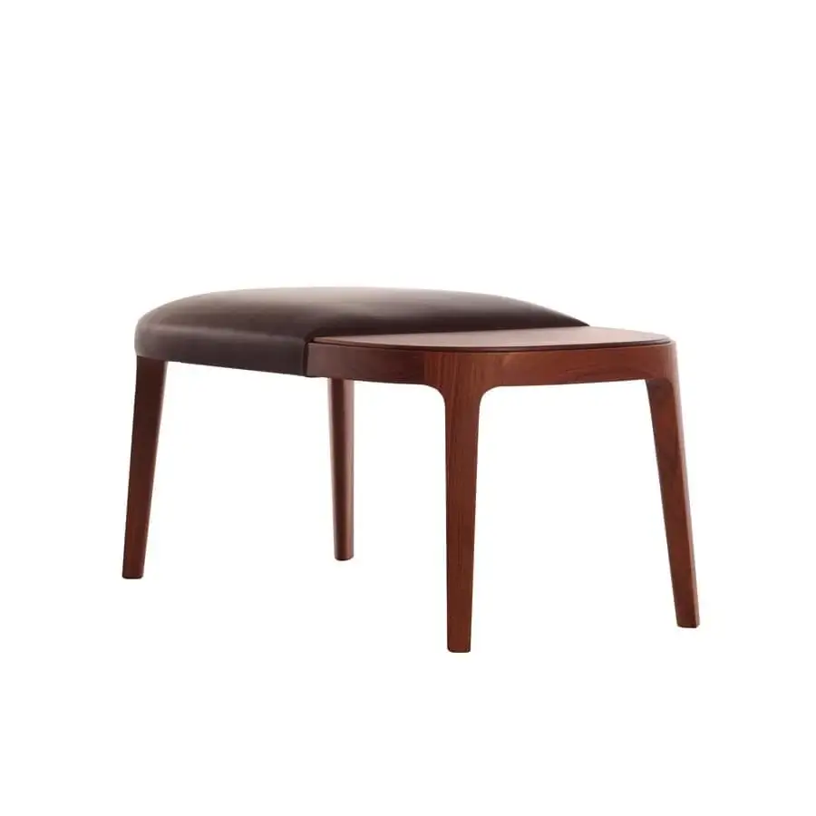 Distinguished Potocco Velis bench with Canaletto walnut structure and dark brown upholstered seat, exhibiting a smooth finish
