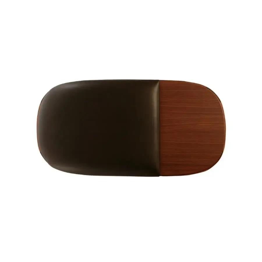 Exceptional Potocco Velis bench built with Canaletto walnut wood and dark upholstered seating presents a striking material contrast