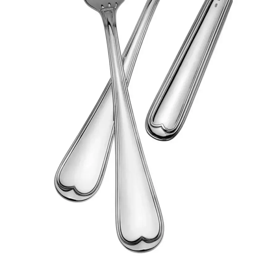Distinguished Schiavon Mauriziano 5-piece cutlery set in silver-plated alpaca with lustrous sheen and subtle heart detailing