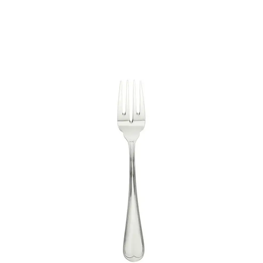 Elegant Schiavon Mauriziano seafood cutlery fork in silver-plated alpaca with a highly polished glossy finish