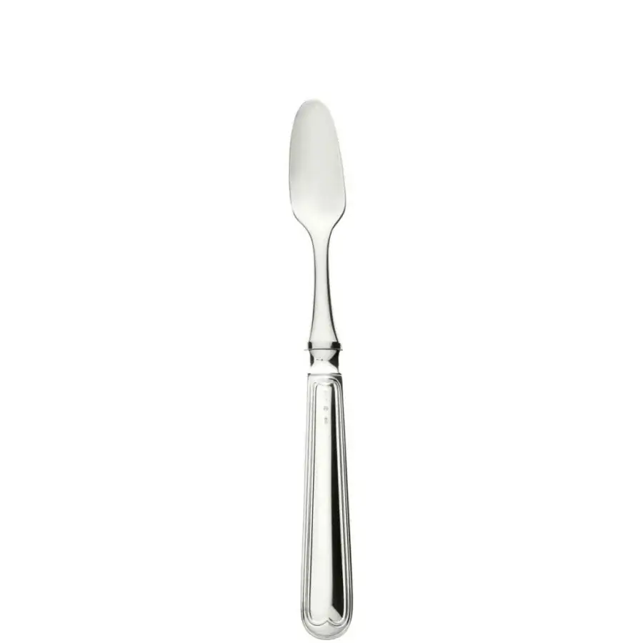 Lavish Schiavon Mauriziano seafood cutlery fork in silver-plated alpaca with a glossy, hand-finished fluted pattern and heart detail