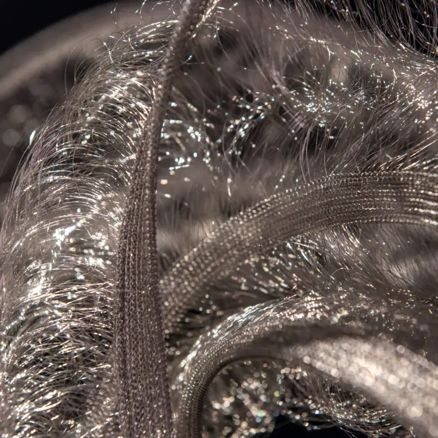 Exceptional Terzani Genesis suspended sculpture crafted in knitted steel with a glossy silver finish and organic form