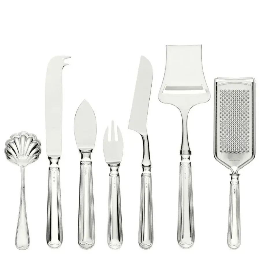 Distinguished Schiavon Mauriziano Cheese Cutlery set crafted in silver or silver-plated alpaca with stainless steel and glossy finish