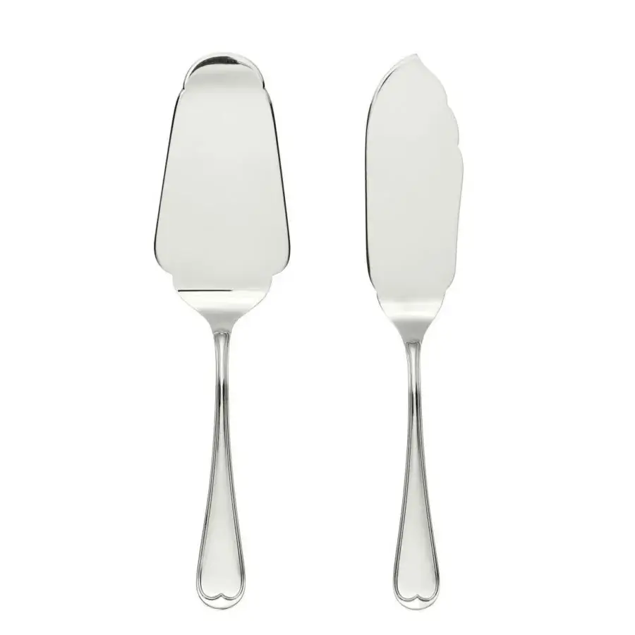 Exceptional Schiavon Mauriziano dessert serving cutlery set crafted from silver-plated alpaca with hand-finished heart detailing in Italy