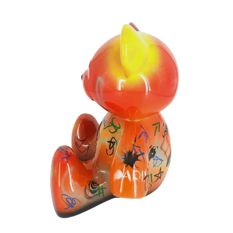 Distinguished Juliarte Teddy sculpture crafted in vibrant orange stone powder and fiberglass with glossy markings
