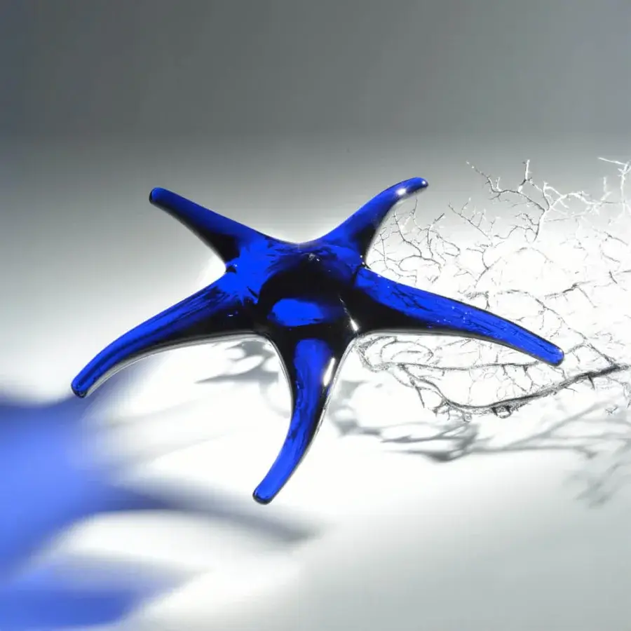 Elegant Duccio di Segna Sea Star sculpture crafted in saturated blue Colle Val d'Elsa crystal with smooth curved lines