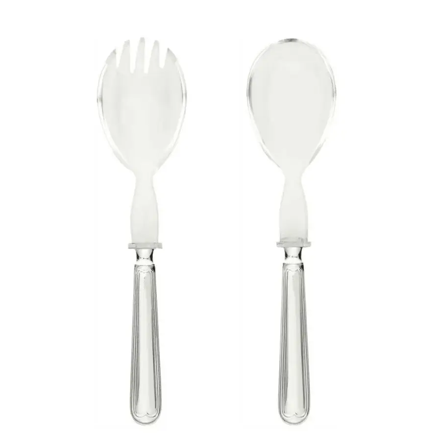 Superior Schiavon Mauriziano Salad Serving Cutlery Set crafted from silver-plated alpaca with clear plexiglass and hand-finished handles