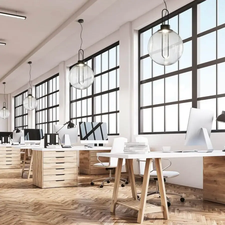 Distinctive Modo Luce Orb suspension lamp with clear smoked PMMA globe and painted black metal structure