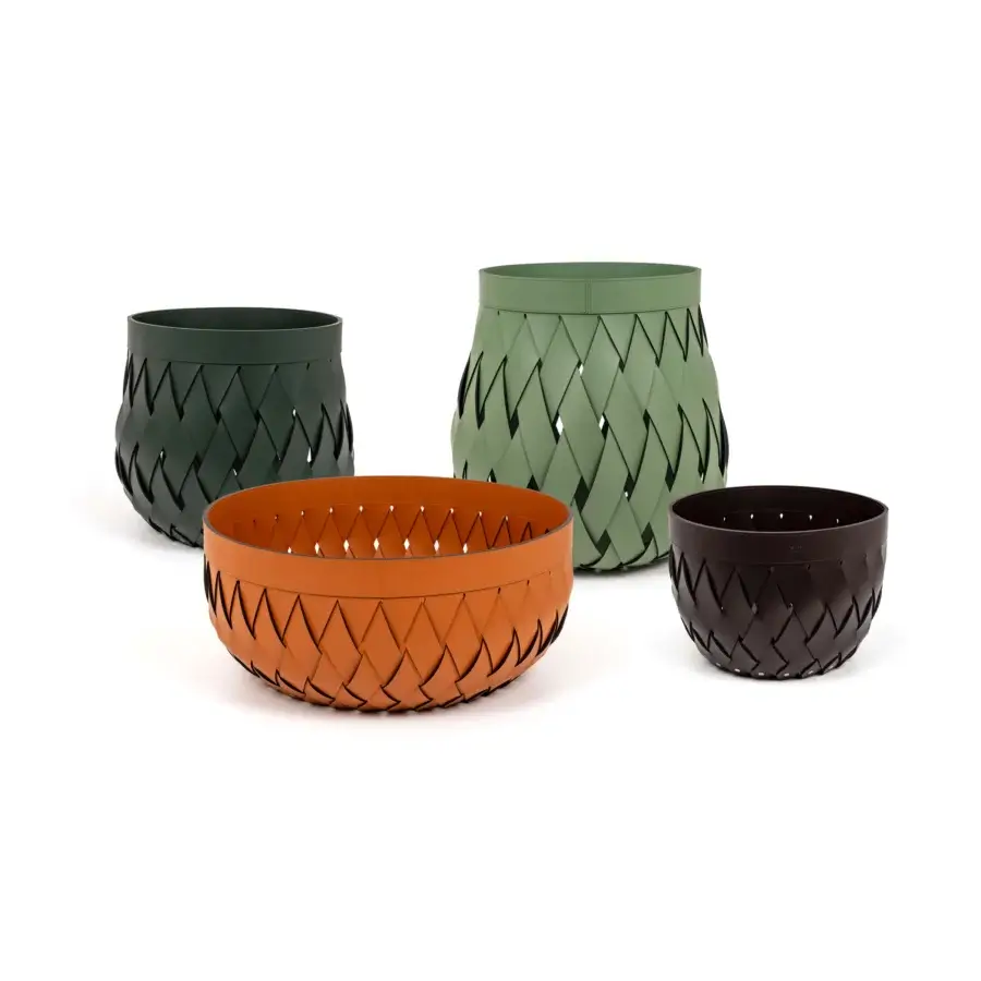 Distinguished Pinetti Canaria baskets crafted from eco-friendly leather in terracotta orange with a smooth matte finish