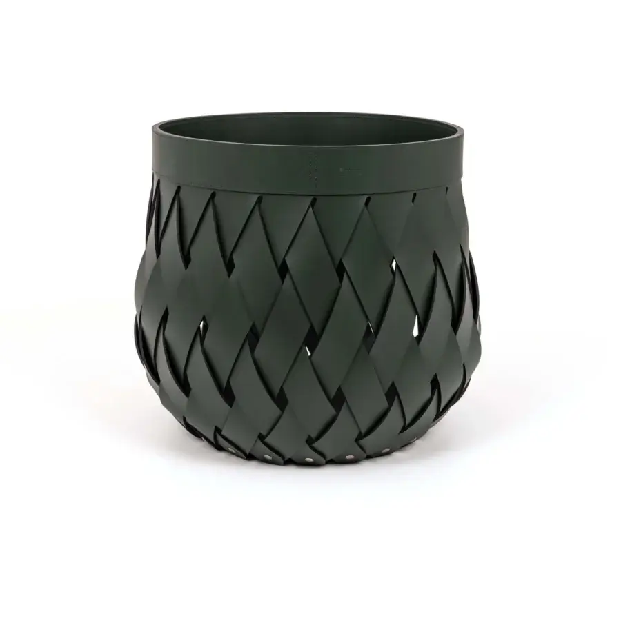 Superior Pinetti Canaria basket with diamond lattice weave crafted from eco-friendly leather in forest green with matte finish