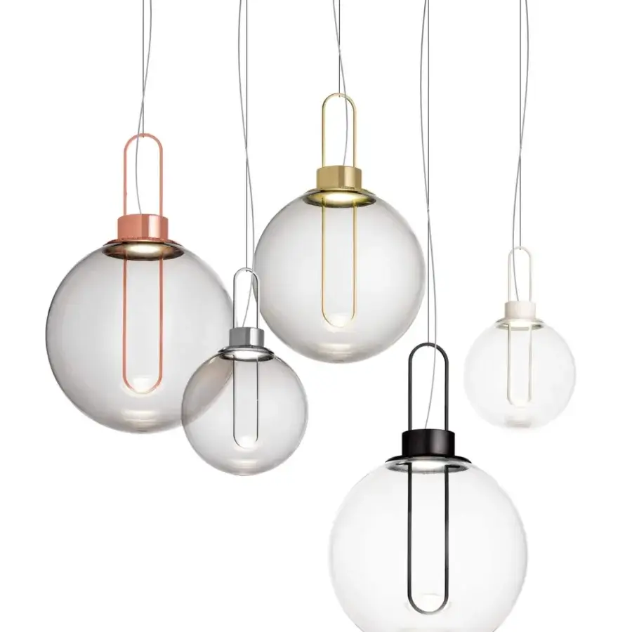 Distinguished Modo Luce Orb suspension lamp with a smoked PMMA globe and warm copper painted metal structure