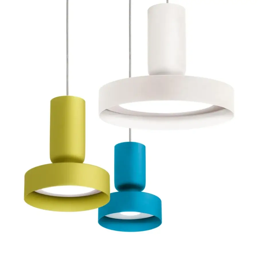 Exceptional Modo Luce Hammer suspension lamp crafted in white with matte synthetic material and clean lines