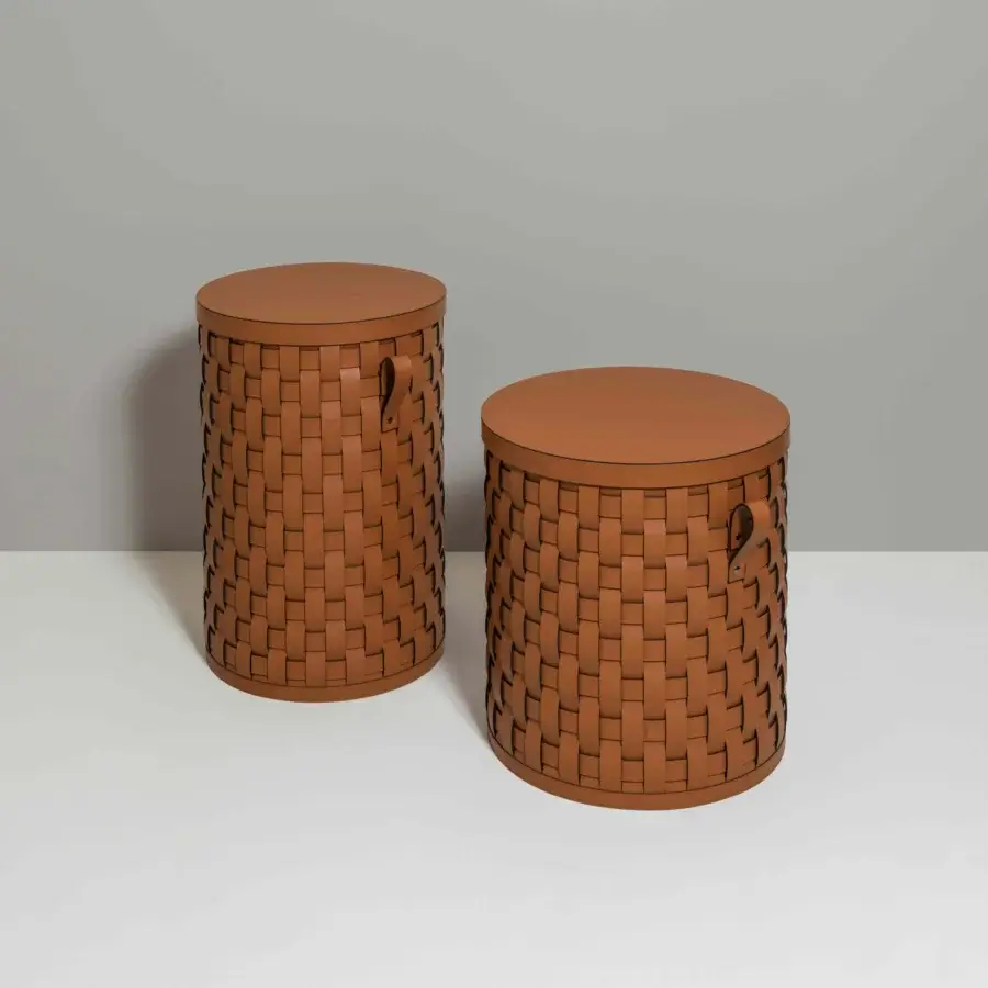 Meticulous Pinetti Demetra baskets hand-woven containers in warm medium brown with a refined grid pattern and matte finish
