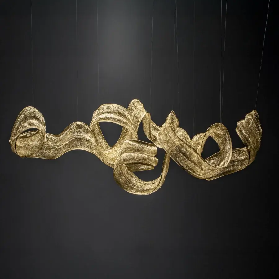 Exceptional Terzani Genesis suspended sculpture crafted from knitted steel with a glossy gold tone finish